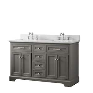 Thompson 54 in. W x 22 in. D Bath Vanity in Gray with Engineered Stone Vanity Top in Carrara White with White Sinks