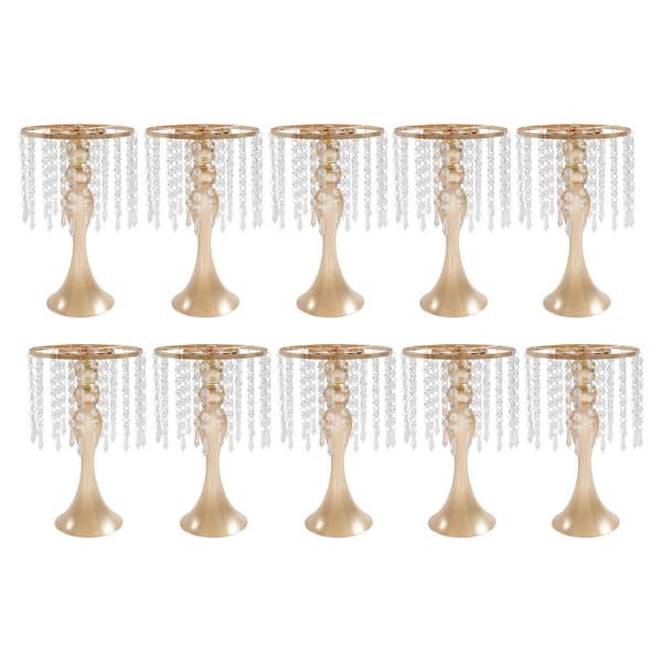 13.8 in. H Tabletop Metal Iron Round Flower Stand Wedding Centerpieces Gold Vase (Set of 10)