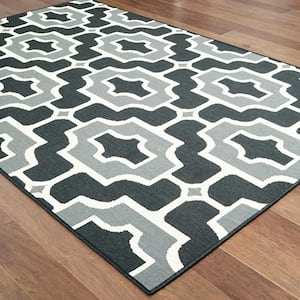 Sienna Black/Grey 2 ft. x 8 ft. Geometric Indoor/Outdoor Patio Runner Rug