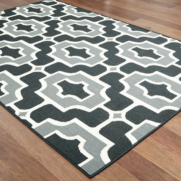 Sienna Black/Grey 7 ft. x 10 ft. Geometric Indoor/Outdoor Patio Area Rug