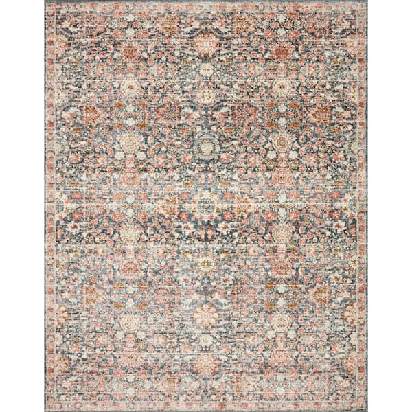 LOLOI II Saban Navy/Rust 3 ft. 9 in. x 5 ft. 9 in. Bohemian Floral Area Rug