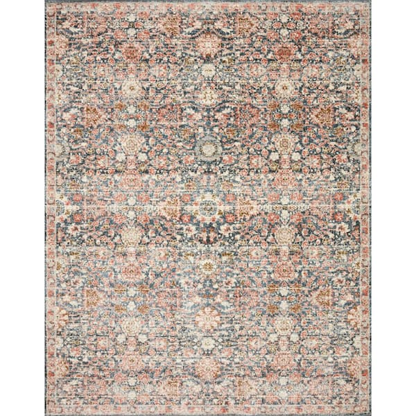 LOLOI II Saban Navy/Rust 5 ft. 3 in. x 7 ft. 6 in. Bohemian Floral Area Rug