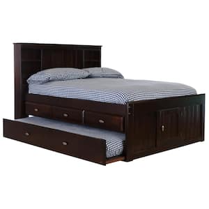 Mission Espresso Brown Full Sized Captains Bookcase Bed with 3-Drawers and a Twin Trundle