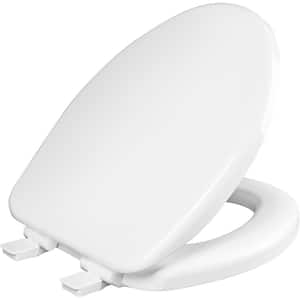 Comfort Cushion with Mr. Clean Elongated Front Toilet Seat in White Solid Plastic Ring + Antimicrobial