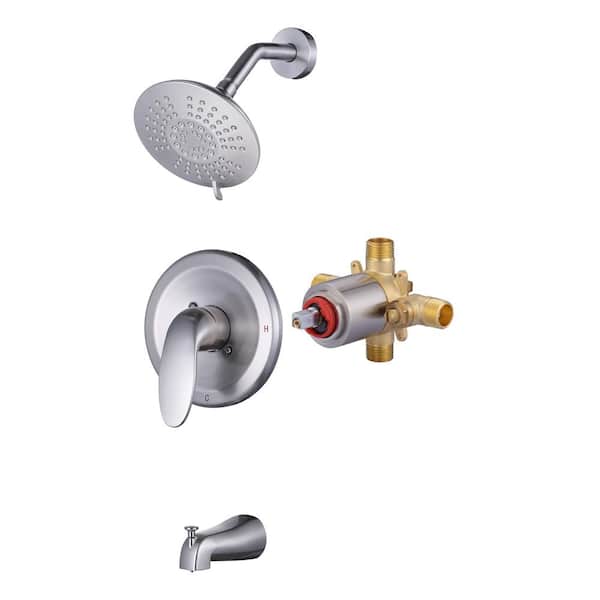 ARCORA Single Handle 5-Spray Tub and Shower Faucet 1.8 GPM with Round Shower Faucet in. Brushed Nickel (Valve Included)