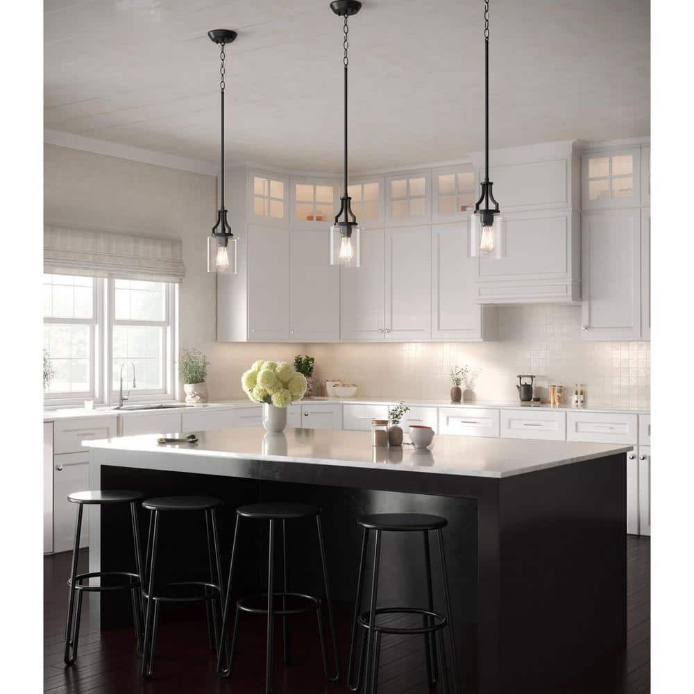 Lassiter 6.38" Matte Black Mini-Pendant with Clear Glass Shade