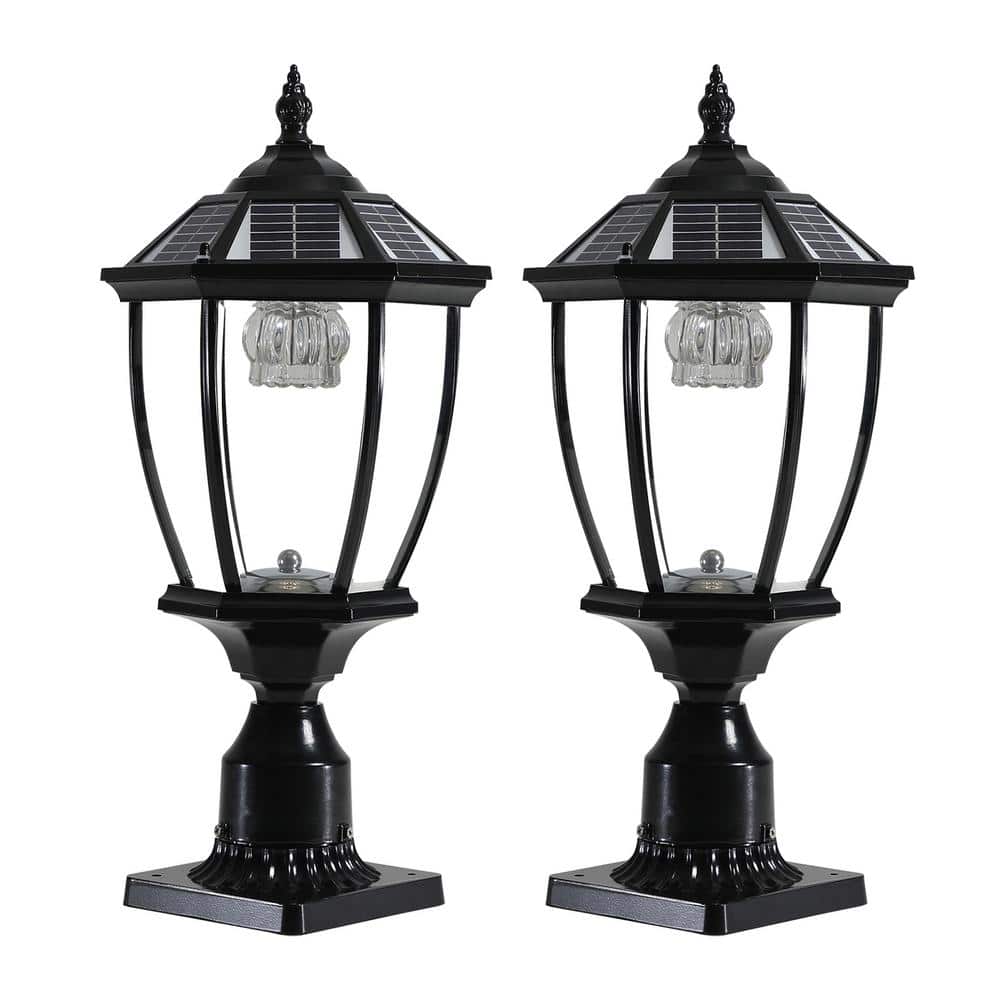 1-Light Black Aluminum Solar Outdoor Weather Resistant Post Light with Dimm