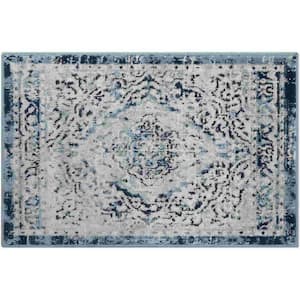 Vintage Medallion in Blue 2 ft. x 3 ft. Indoor Area Rug with Non-Slip Back