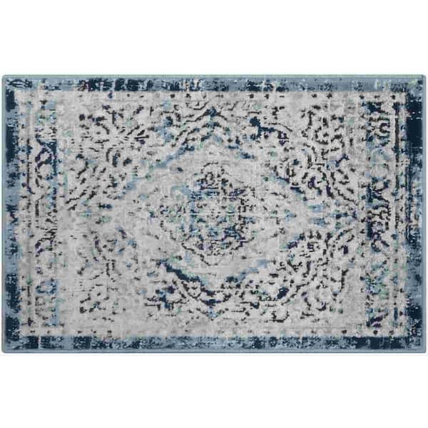 Garvee Vintage Medallion in Blue 2 ft. x 3 ft. Indoor Area Rug with Non-Slip Back
