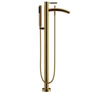 Taron Single-Handle Freestanding Tub Faucet with Hand Shower in Brushed Gold