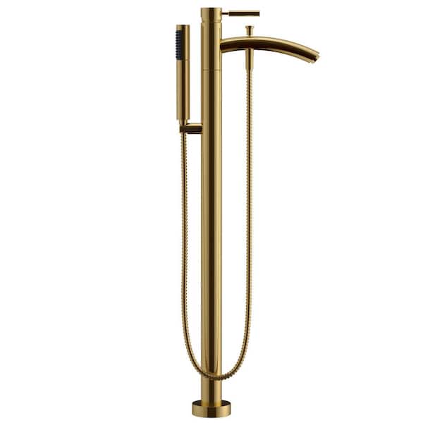 Wyndham Collection Taron Single-Handle Freestanding Tub Faucet with Hand Shower in Brushed Gold