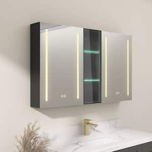 50 in. W x 30 in. H LED Rectangular Black Aluminum Surface Mount Anti-fog Bathroom Lighted Medicine Cabinet with Mirror