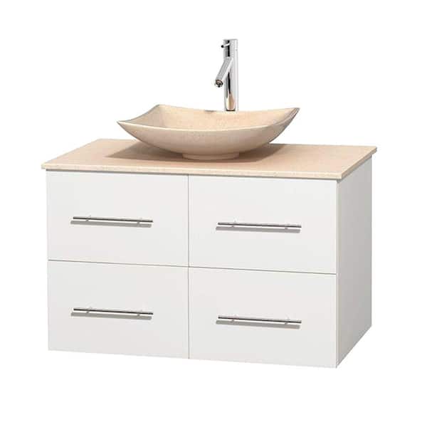 Wyndham Collection Centra 36 in. Vanity in White with Marble Vanity Top in Ivory and Sink