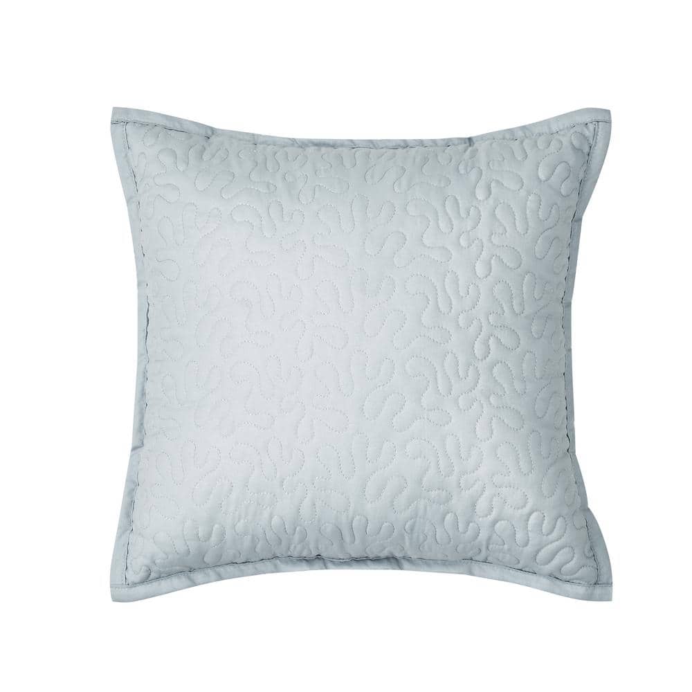 Elwood Blue Polyester Leaf 16 in. Square Quilted Decorative Throw Pillow 16