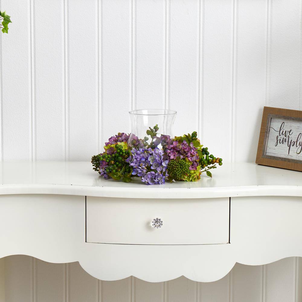 Clear Glass Planter with Mixed Hydrangea Floral Arrangement