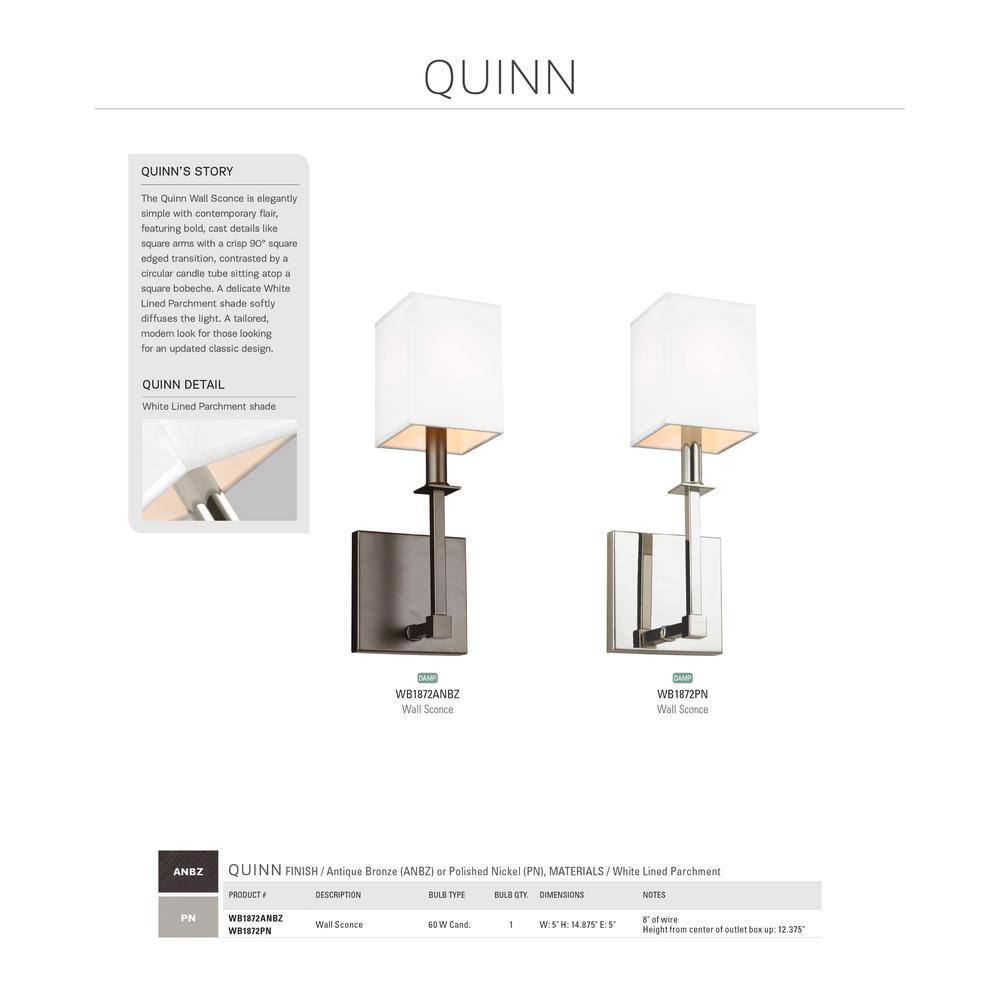 Polished Nickel 1-Light Wall Sconce with White Parchment Shade