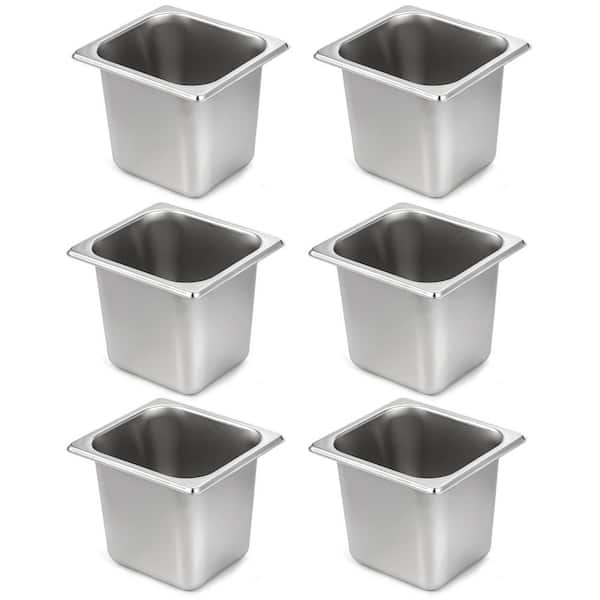 Anqtovp 6 Pack 1/6 Size 6 Deep Stainless Steel Silver Food Pan Heavy Duty Steam Table Catering Dish with Stackable for Buffet
