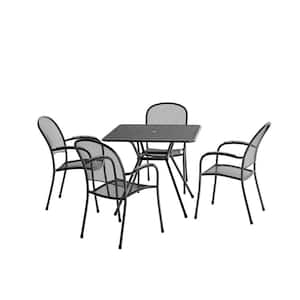 Commercial Black 5-Piece Steel Square Mesh Stack Outdoor Dining Set