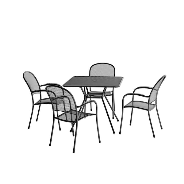 Royal Garden Commercial Black 5-Piece Steel Square Mesh Stack Outdoor Dining Set