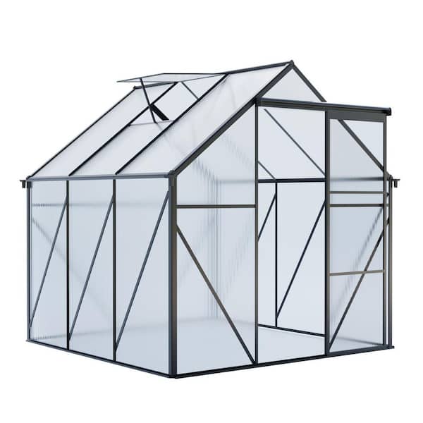6 ft. W x 6 ft. D x 6 ft. H Polycarbonate Black Greenhouse for Outdoors with a Single Sliding Door and Aluminum Frames