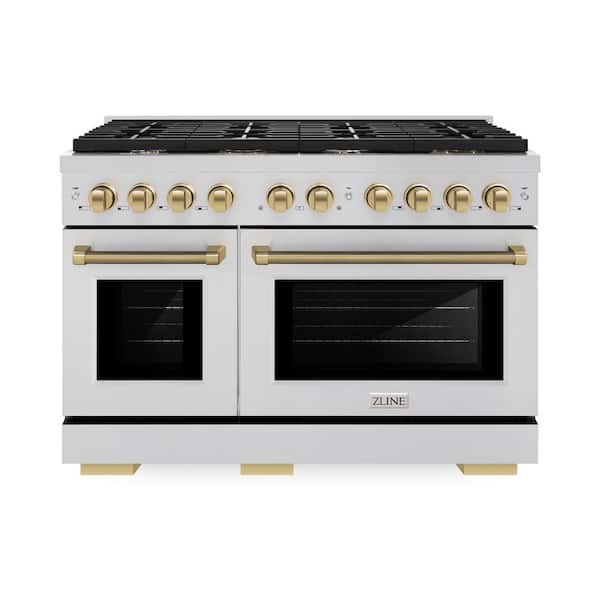 Autograph 48 in. Paramount Gas Range with 8 Burners and Convection Gas Ovens in Stainless Steel and Bronze Helix Handles