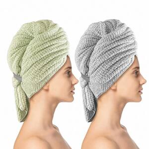 LAIFUCAM Gray and Green Microfiber Hair Towel Wrap, Extra Large 2 Pack for All Hairstyles