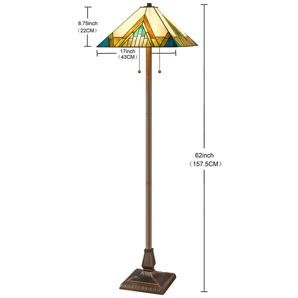 Tiffany Style 62" Bronze Stained Glass Mission Floor Lamp