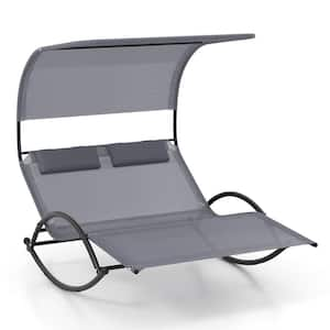 Metal Outdoor Double Chaise Lounge Daybed Sun Lounger with Sun Shade Canopy