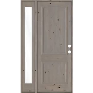 44 in. x 96 in. Knotty Alder 2-Panel Left-Hand/Inswing Clear Glass Grey Stain Wood Prehung Front Door w/ Left Sidelite