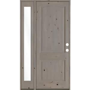 46 in. x 96 in. Knotty Alder 2-Panel Left-Hand/Inswing Clear Glass Grey Stain Wood Prehung Front Door w/ Left Sidelite