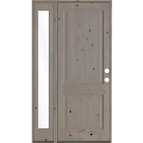 Krosswood Doors 56 in. x 96 in. Alder 2-Panel Left-Hand/Inswing Clear Glass Grey Stain Wood Prehung Front Door with Left Sidelite