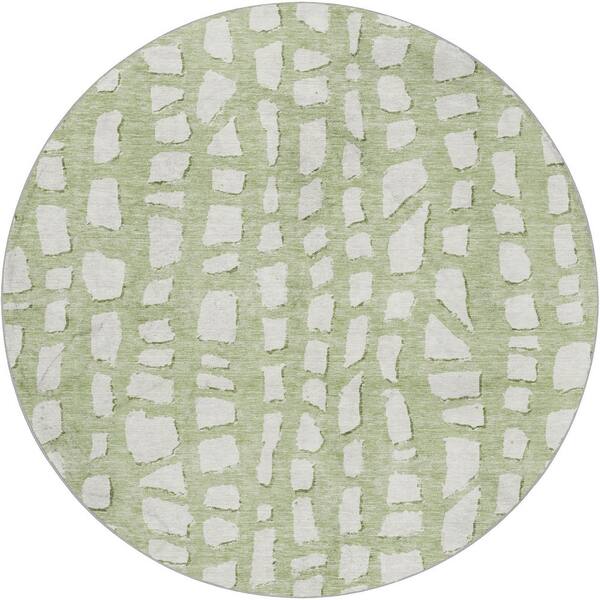 Dream Shag Premium Machine Washable Abstract ADS754 Aloe 8 ft. x 8 ft. Round Rug