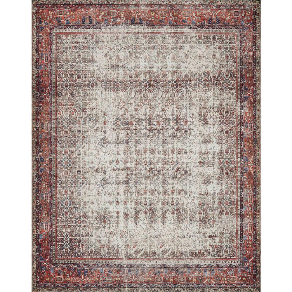 Ivory and Brick Rectangular Synthetic Accent Rug