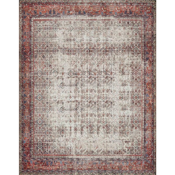 LOLOI II Layla Ivory/Brick 2 ft. 3 in. x 3 ft. 9 in. Distressed Bohemian Printed Area Rug
