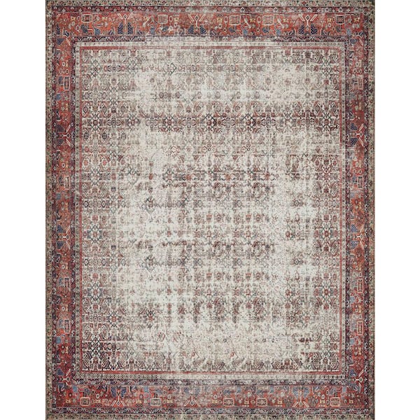 LOLOI II Layla Ivory/Brick 7 ft. 6 in. x 9 ft. 6 in. Distressed Bohemian Printed Area Rug