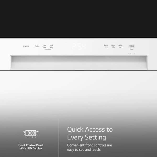 LG LDFC2423W 24 Inch Full Console Dishwasher with 15 Place Settings, 52  dBA, 5 Wash Cycles, Nylon Coated Racks, Dynamic Dry™, and ENERGY STAR®  Qualified: White