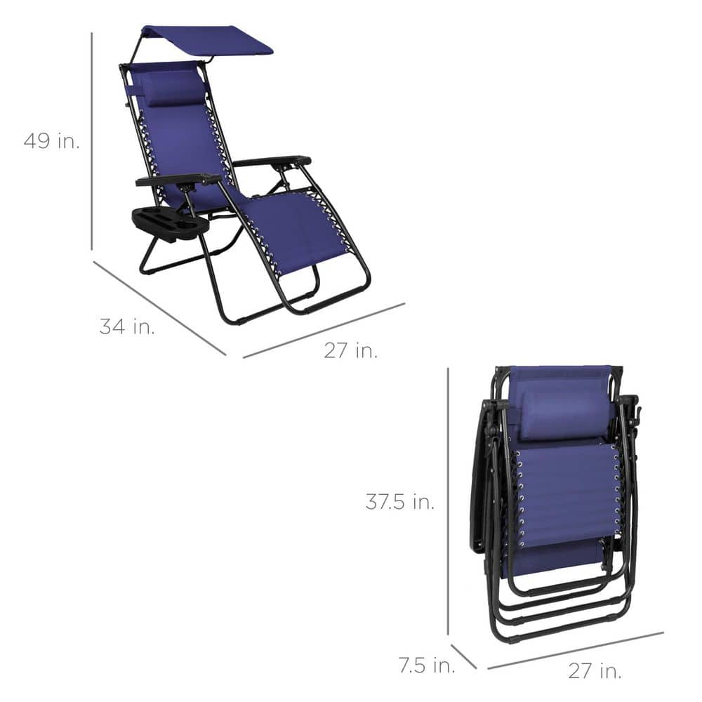 Navy Blue Steel Zero Gravity Recliner with Canopy and Tray