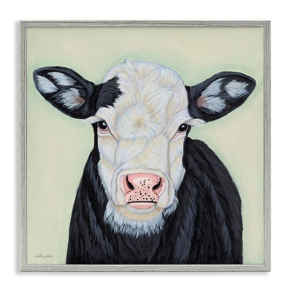 Stupell Industries Cow with Spotted Ears by Ashley Justice Gray Framed Animal Giclee Art Print 17 in. x 17 in.