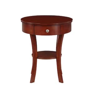 Classic Accents Schaffer 20 in. Mahogany 24 in. Round Wood End Table with Drawer and Shelf
