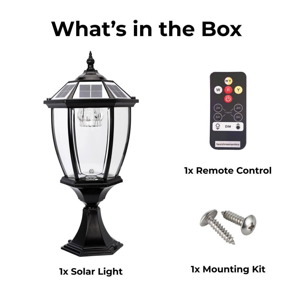 Black Aluminum Solar Post Light with Clear Glass
