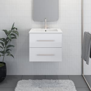 Napa 24 in. W x 20 in. D Single Sink Bathroom Vanity Wall Mounted In Glossy White with Acrylic Integrated Countertop