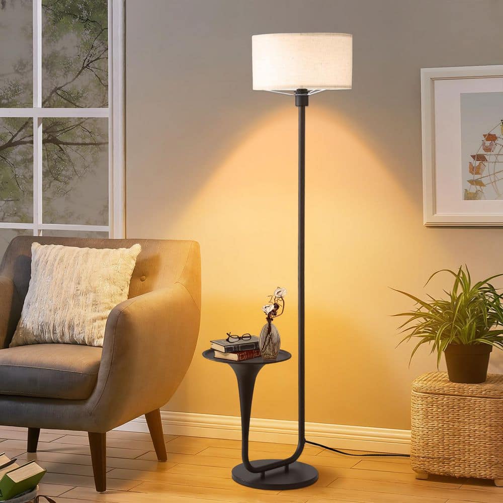 58 in. White 1-Light Modern Torchiere Tall Standing Floor Lamp with Fabric Drum Shade for Living Room, Bedroom price history on PriceWatchPro