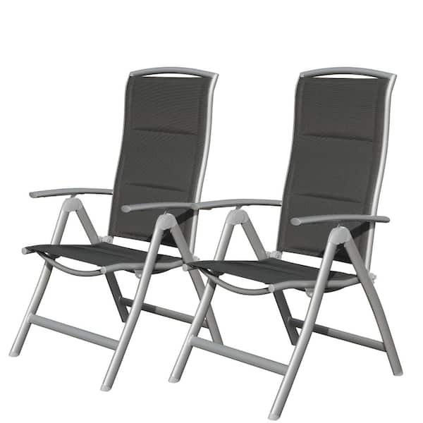 Avex Gray 2-Piece Metal Outdoor Chaise Lounge Adjustable High Back Lawn Chairs with Soft Cotton-Padded Seat