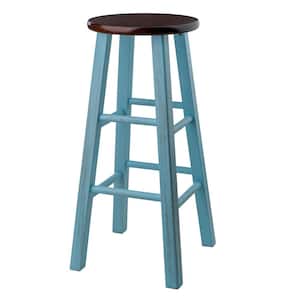 Ivy 29 in. Rustic Light Blue and Walnut Bar Stool