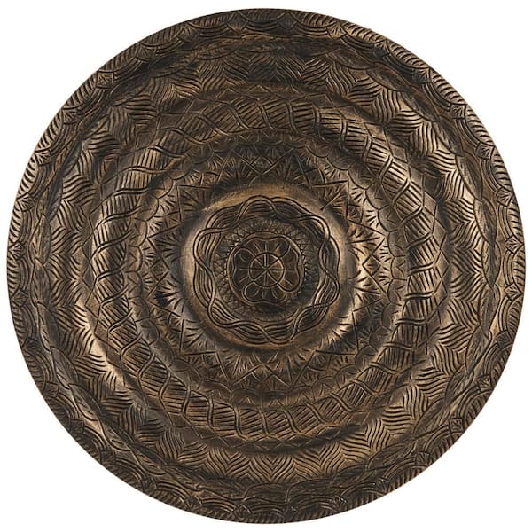 36 in. x 36 in. Bronze Wooden Carved Floral Wall Art Decor with Scroll and Leaf Details