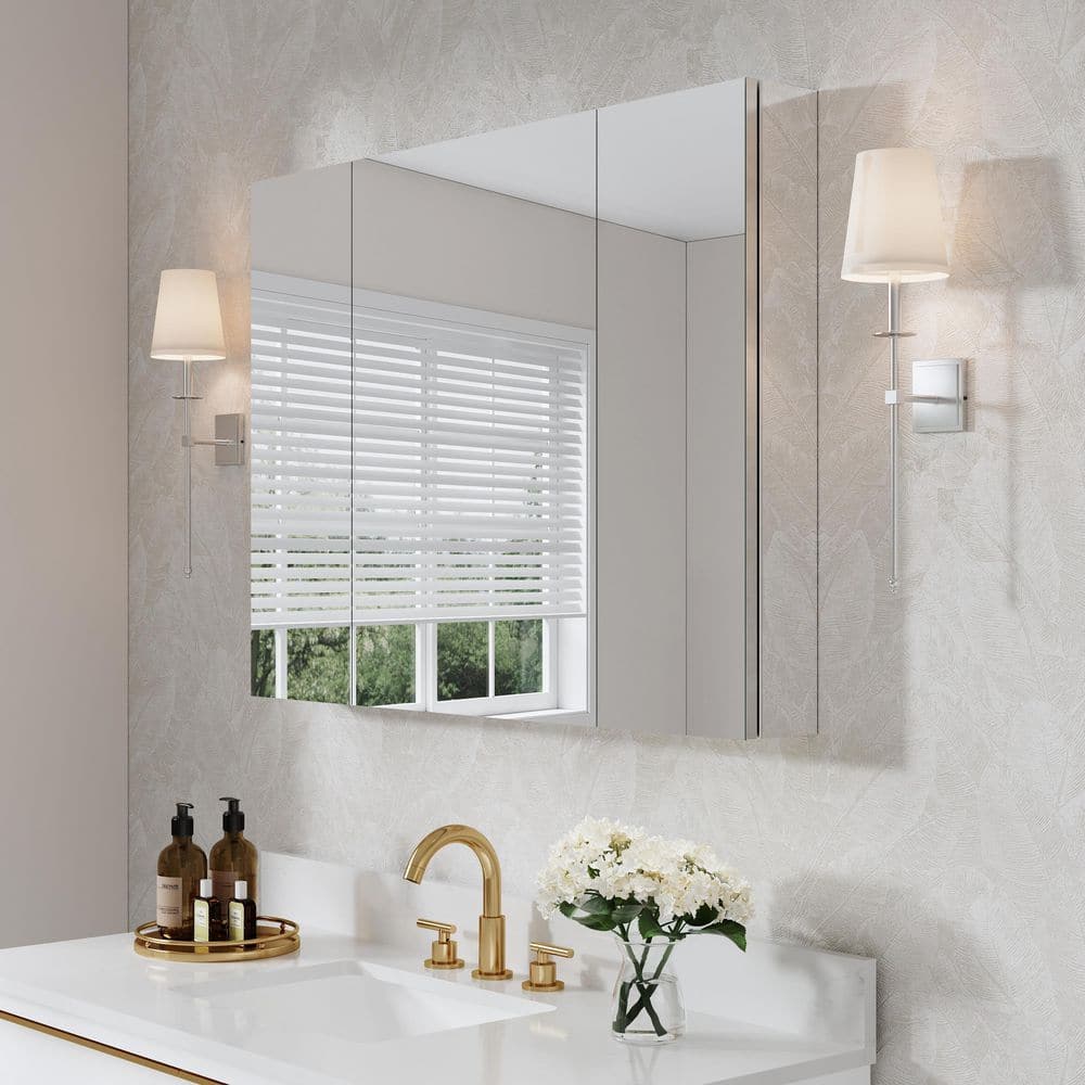 ROSA 40 in. W x 30 in. H Rectangular Aluminum Tri-View Medicine Cabinet with Mirror, Blum Hinge, Adjustable Shelves price history on PriceWatchPro