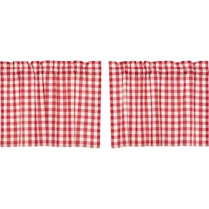 Annie Buffalo Check Red White 36 in. W x 24 in. L Cotton Light Filtering Rod Pocket Curtain Window Panel Pair