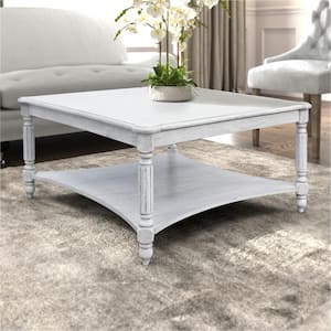 Marcello 33.1 in. Spray Paint White Square Solid Wood Top Coffee Table