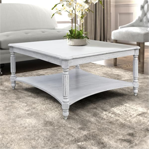 GALANO Marcello 33.1 in. Spray Paint White Square Solid Wood Top Coffee Table