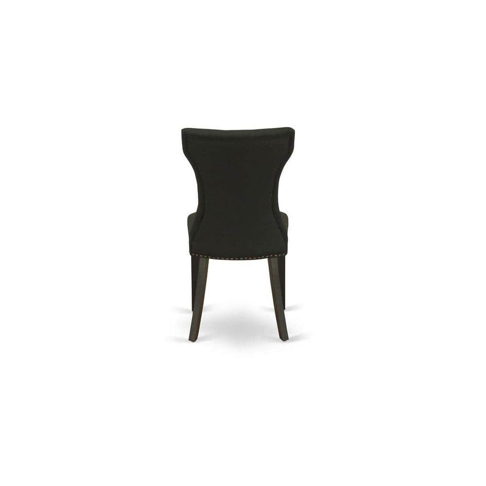 Elegant Tufted Black Linen and Rubber Wood 5-Piece Dining Set
